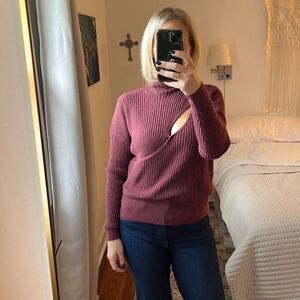 Open Edit Sweater Womens Small‎ Ribbed Heather Burgundy Cut Out
